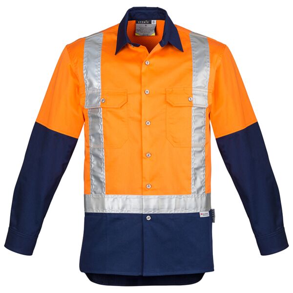 Mens Hi Vis Spliced Industrial L/S Shirt - Shoulder Taped Thumbnail